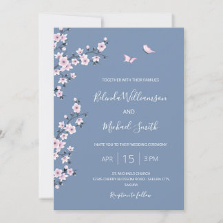 QR Code Blue Cherry Blossom | Chinesische Hochzeit Einladung