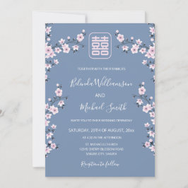 QR Code Blue Cherry Blossom | Chinesische Hochzeit Einladung