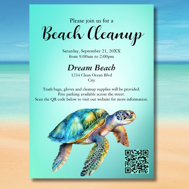 QR-Code Blue Sea Turtle Strandputzaktion Einladung (Von Creator hochgeladen)