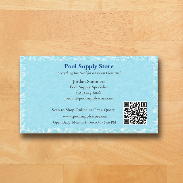 QR Code Blue Swimming Pool Water Pool Contractor   Visitenkarte (Blue Pool Business Card )