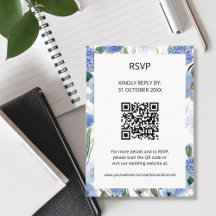 QR Code Blue Watercolor Floral Wedding RSVP
