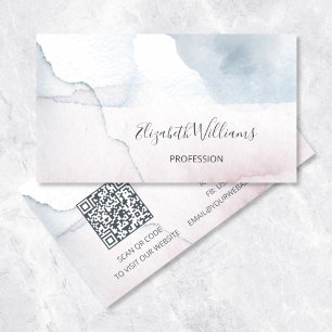 QR Code Blush Dusty Blue Watercolor Hintergrund Visitenkarte