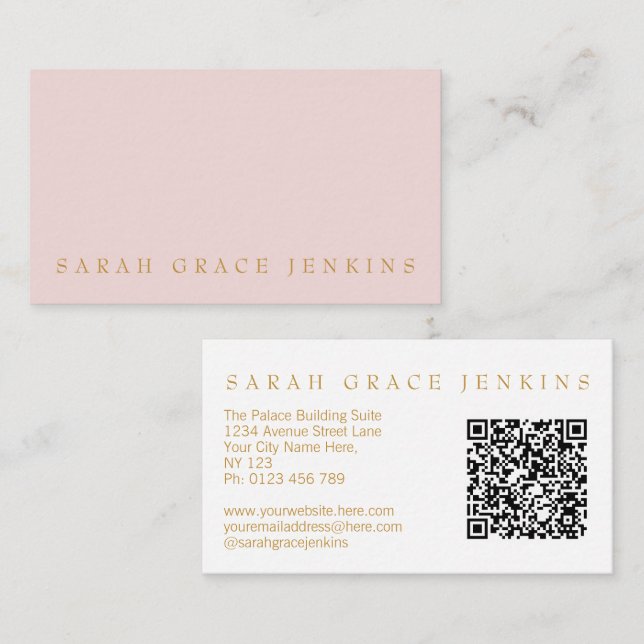 QR Code Blush Gold Visitenkarte (Vorne/Hinten)