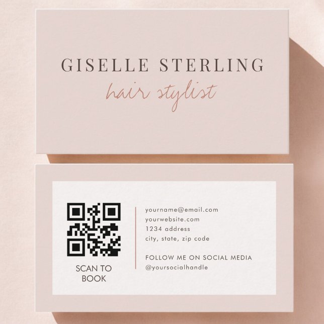 QR-Code Blush Pink Haarstylist Visitenkarte (Von Creator hochgeladen)