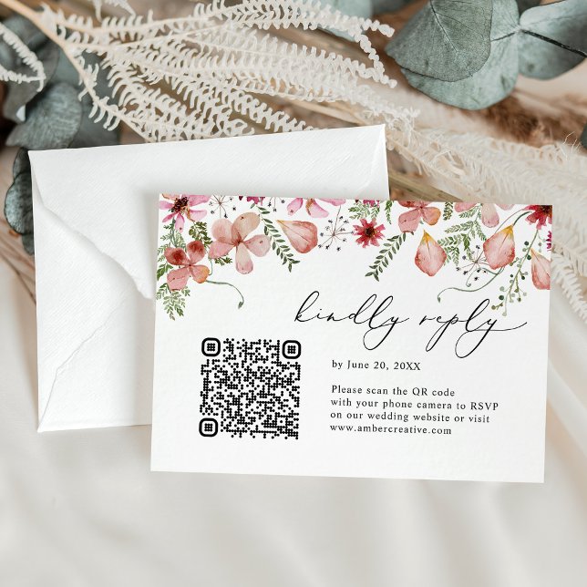 QR-Code Blush Pink Watercolor Floral Wedding RSVP (Von Creator hochgeladen)