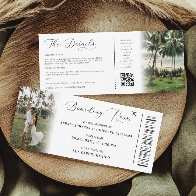 QR Code Boarding Pass Wedding Tropical Destination Einladung (Von Creator hochgeladen)