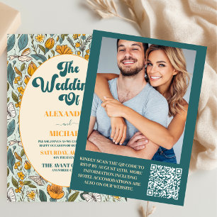 QR Code Boho Chic Retro farbenfrohe Blumenhochzeit Einladung