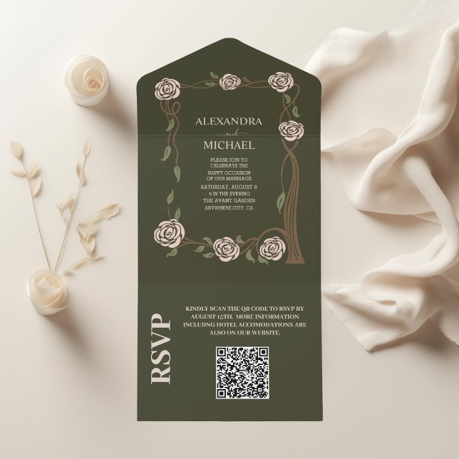 QR Code Boho Chic Retro Floral Retro All In One Einladung (Von Creator hochgeladen)