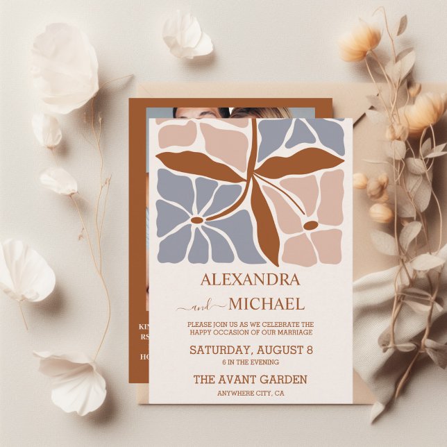 QR Code Boho Chic Retro Floral Wedding Einladung (Von Creator hochgeladen)