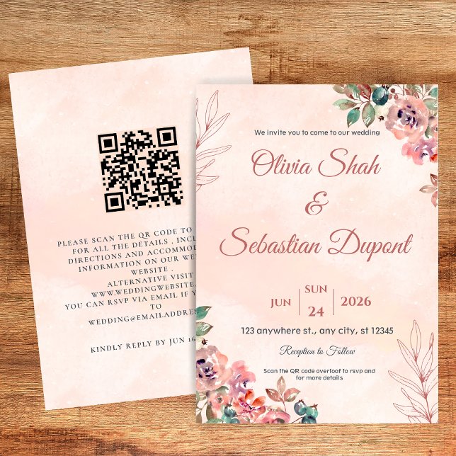 QR Code Boho Floral Wedding Einladung (Von Creator hochgeladen)