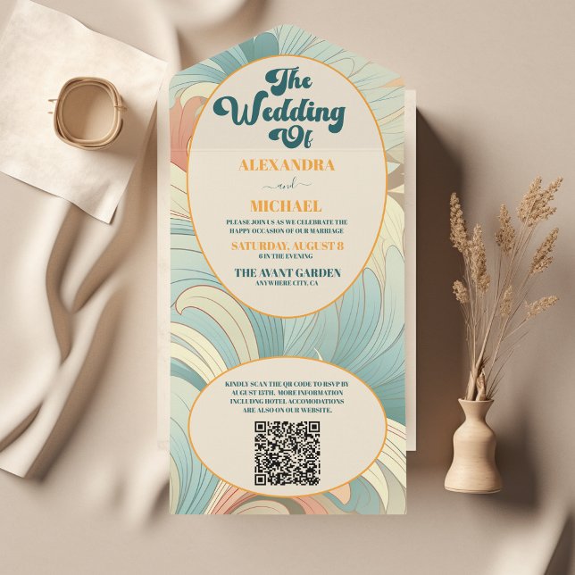 QR Code Boho Retro farbenfrohe Blumenhochzeit All In One Einladung (Von Creator hochgeladen)