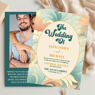 QR Code Boho Retro farbenfrohe Blumenhochzeit Einladung