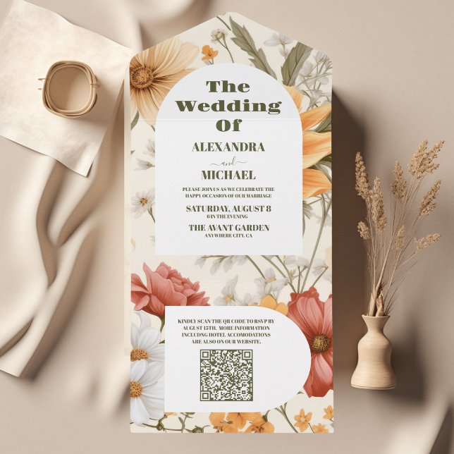 QR Code Boho Wildblume Botanische Hochzeit All In One Einladung (Von Creator hochgeladen)