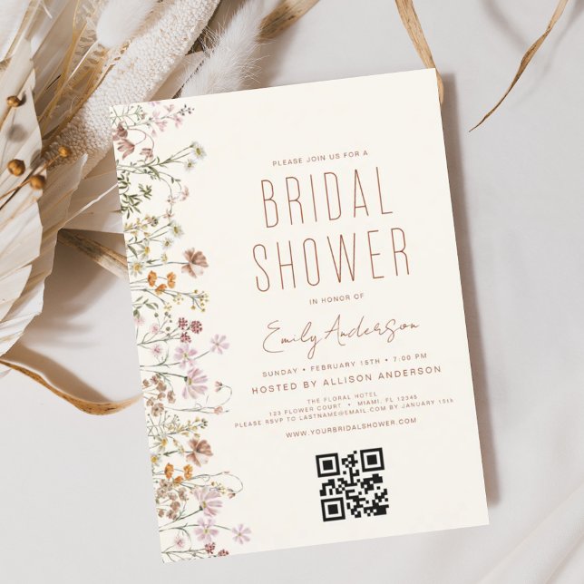 QR Code Boho Wildblume Brautparty Einladung (Von Creator hochgeladen)
