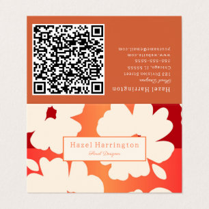 QR Code Bold Floral Folal Carte de visite plié