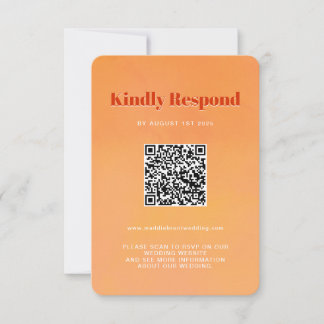 QR Code Bold Modern Orange Sunset Wedding RSVP Karte