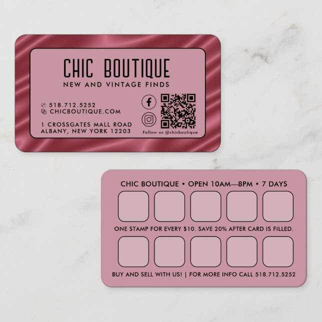 QR-Code-Bonuskarte für Rosa Satin Visitenkarte (Vorne/Hinten)