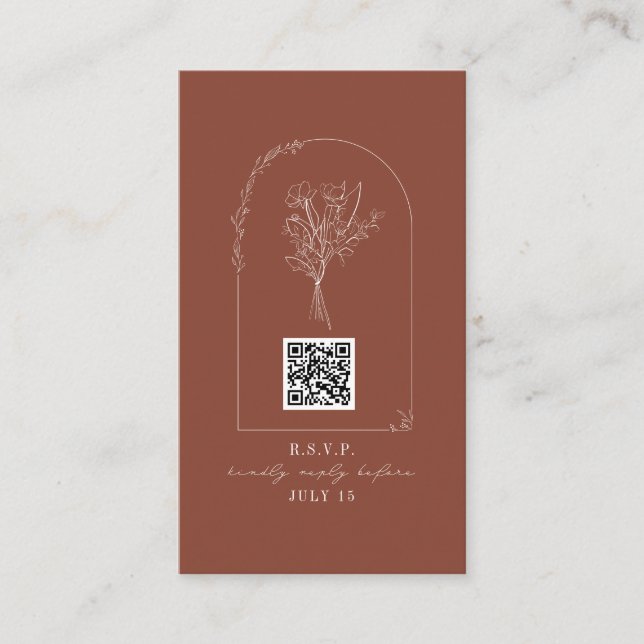 QR Code Bouquet Arch Terracotta Wedding RSVP Begleitkarte (Vorderseite)