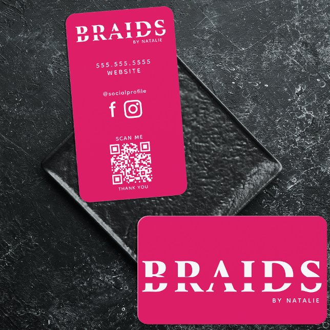 QR Code Braids Beauty Salon Braiding Frisör Visitenkarte (Von Creator hochgeladen)