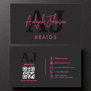 QR Code Braids Hair Stylist Moderne Typografie Visitenkarte