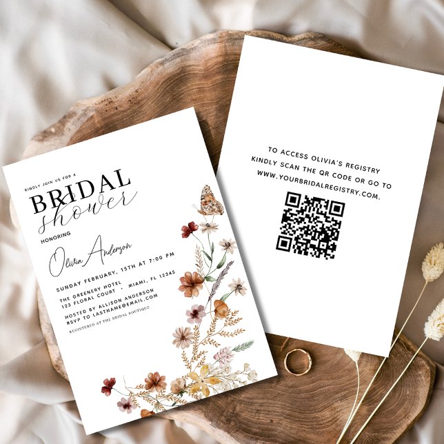 QR Code Brautparty Boho Wildblume Elegant Einladung (Von Creator hochgeladen)