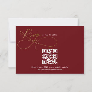 QR-Code Burgund Gold Schrift Kalligrafie Hochzeit RSVP Karte