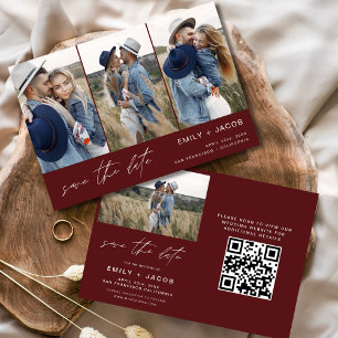 QR Code Burgundy Save the Date 4 Foto Elegant