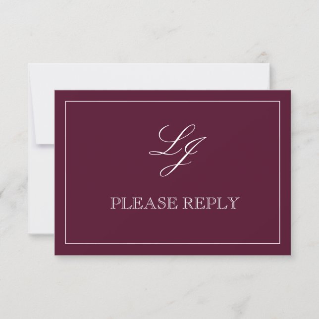 QR Code Burgundy Script Monogram Wedding RSVP Karte (Vorderseite)