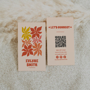 QR-Code burnt orange groovy floral Terrakotta Boho Visitenkarte