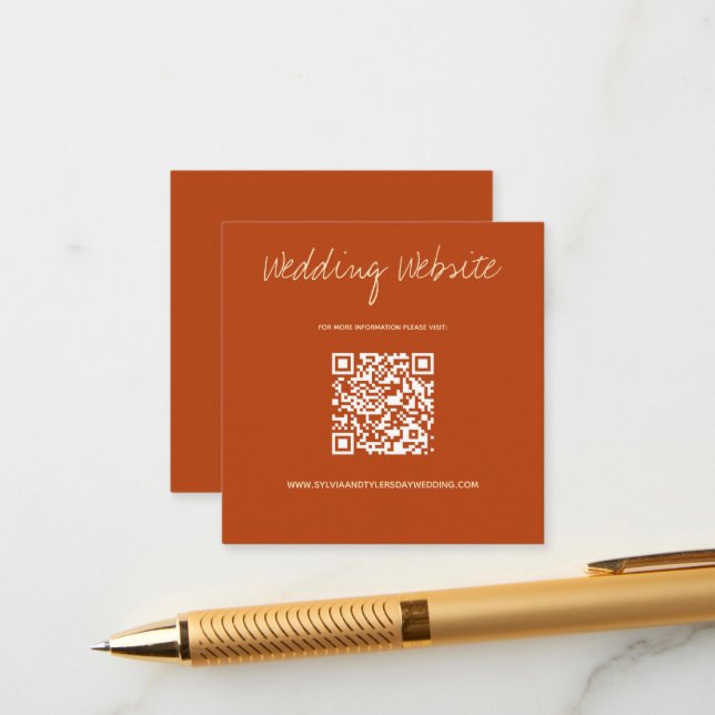 QR Code Burnt Orange Wedding Website Begleitkarte (Vorderseite/Rückseite Beispiel)