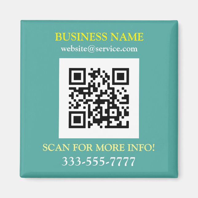 QR Code, Bus. Name Promo, gelb, Aquamarin Magnet (Vorne)