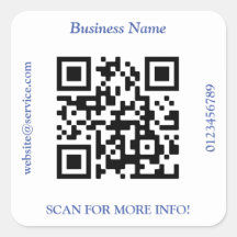 QR Code Bus. Name Website Promo, Blauer Text