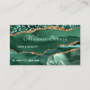 QR Code Business Card Agate Green Gold Glitzer Visitenkarte