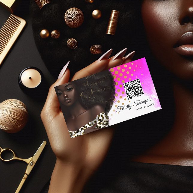 QR Code Business Card Visitenkarte (African American Hairdresser QR Code Business Card)