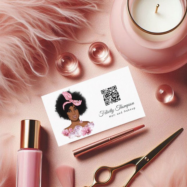 QR Code Business Card Visitenkarte (African American Hairdresser QR Code Business Card)