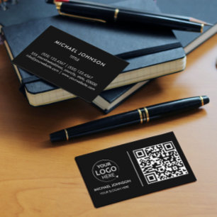 QR Code Business Custom Logo Black Modern Visitenkarte