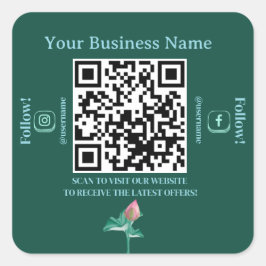 QR Code Business für aquamarine botanische Social  Quadratischer Aufkleber