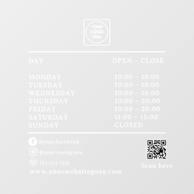 QR Code Business Hours Logo AI door sign Fensteraufkleber (Blatt)