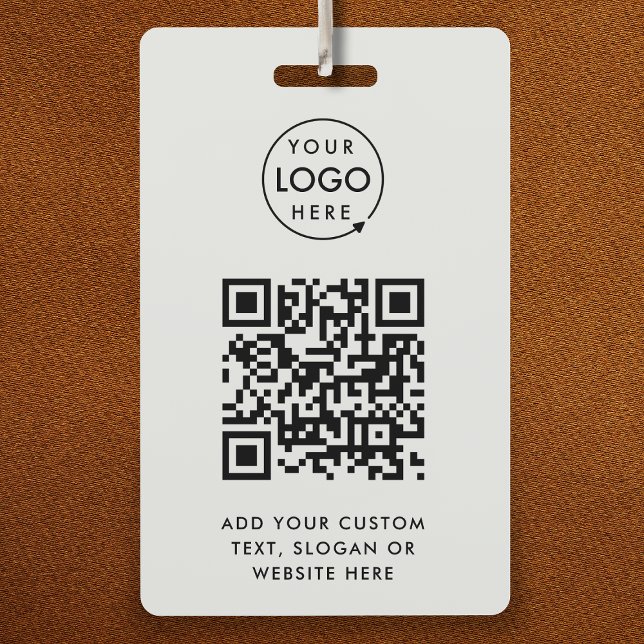 QR-Code | Business-Logo Beruflich Einfach grau Ausweis (Professional ID badge template with interactive QR code for events & small business promotion.)