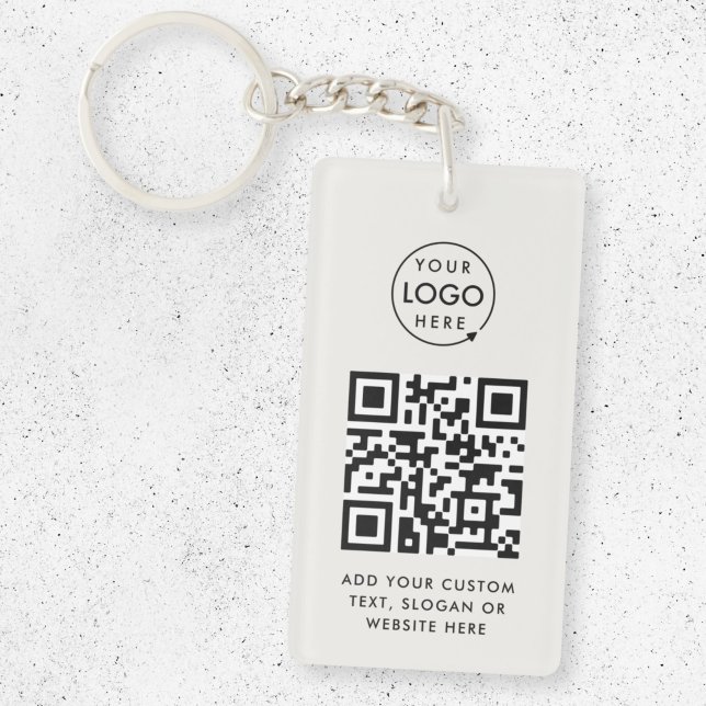 QR-Code | Business-Logo Beruflich Einfach grau Schlüsselanhänger (Versatile editable keychain template with interactive QR code & your company logo.)