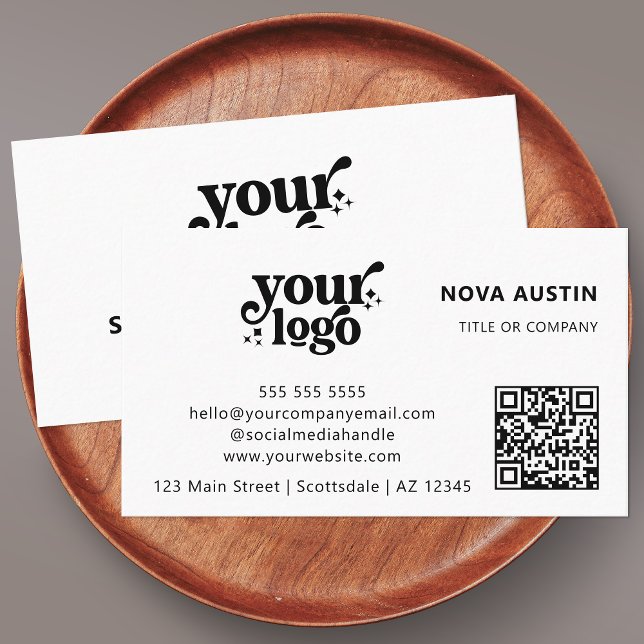 QR-Code-Business-Logo Beruflich Modernes Schwarz Visitenkarte (Von Creator hochgeladen)