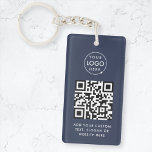 QR-Code | Business Logo Beruflich Navy Blue Schlüsselanhänger<br><div class="desc">Eine einfach zu bedienende QR Code Schlüsselanhänger Vorlage in einem modernen minimalistischen Stil,  die einfach mit Ihrem Firmenlogo,  QR-Code und individuellem Text aktualisiert werden kann...  #QRcode #logo #Schlüsselanhänger #business.</div>