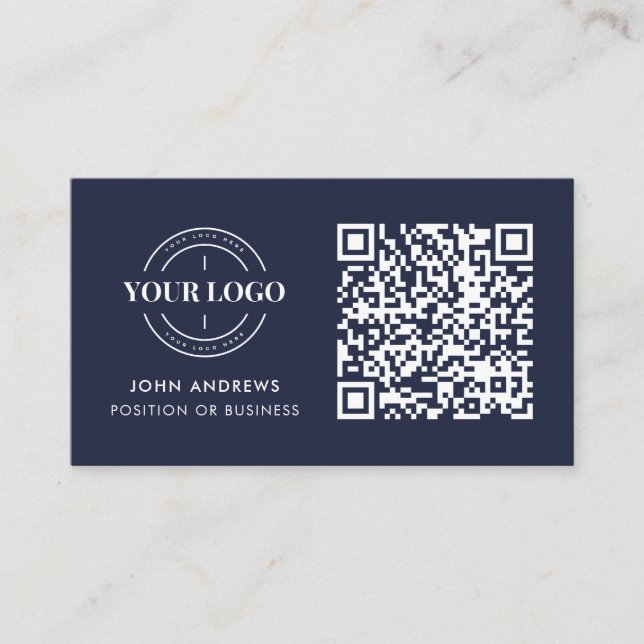 QR-Code-Business-Logo Beruflich Navy Blue Visitenkarte (Vorderseite)