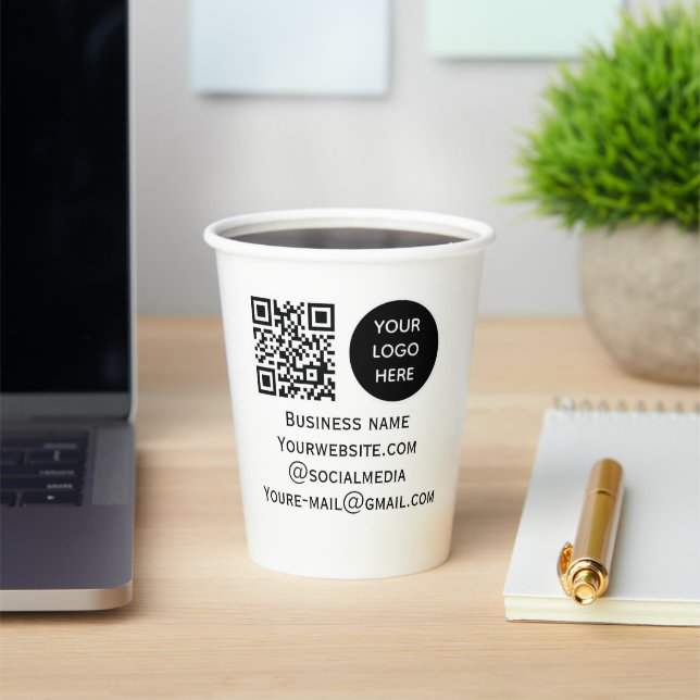 QR-Code-Business-Logo Beruflich Schwarz Pappbecher (InSitu)