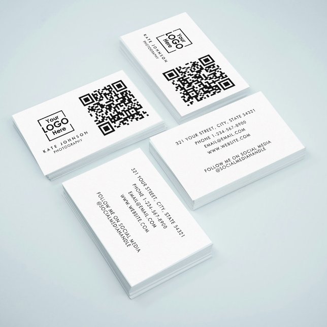 QR-Code-Business-Logo Beruflich Visitenkarte (QR Code Business Logo Professional Modern White Business Card)