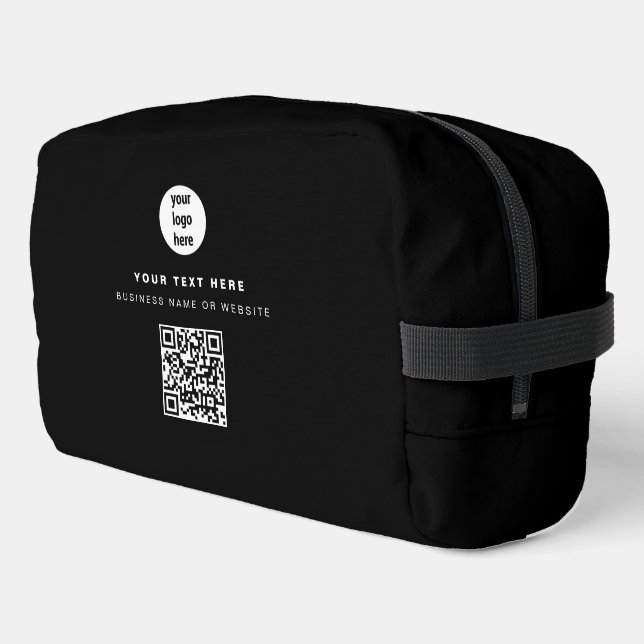 QR Code Business Logo Black Minimalist Business Waschbeutel (Linke Seite)