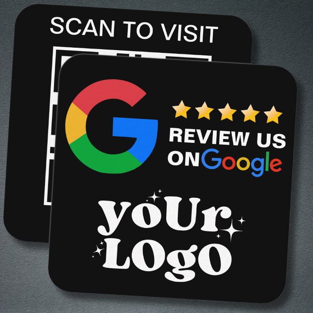 QR Code Business Logo Black Modern Google Review Quadratische Visitenkarte (Von Creator hochgeladen)
