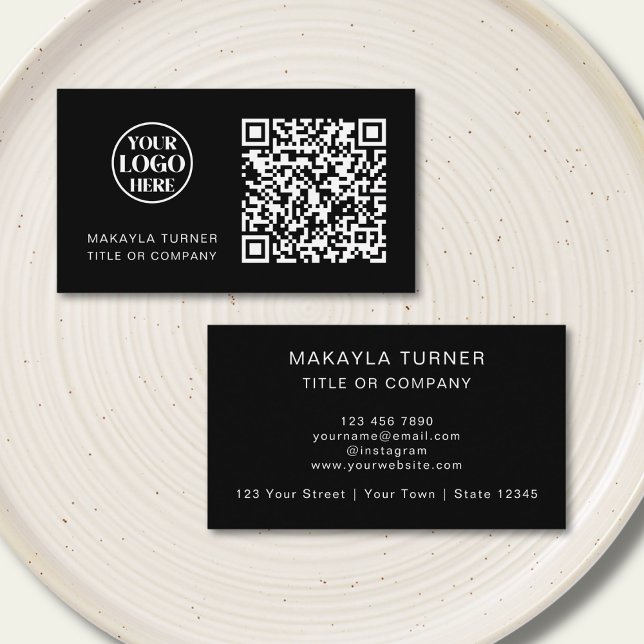 QR Code Business Logo Black Professional Modern Visitenkarte (Von Creator hochgeladen)