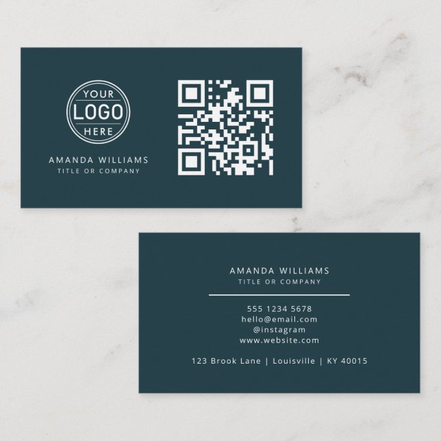 QR-Code-Business-Logo | Blue Modern Beruflich Visitenkarte (Vorne/Hinten)