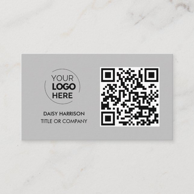 QR-Code-Business-Logo | Grau Modernes Beruflich Visitenkarte (Vorderseite)